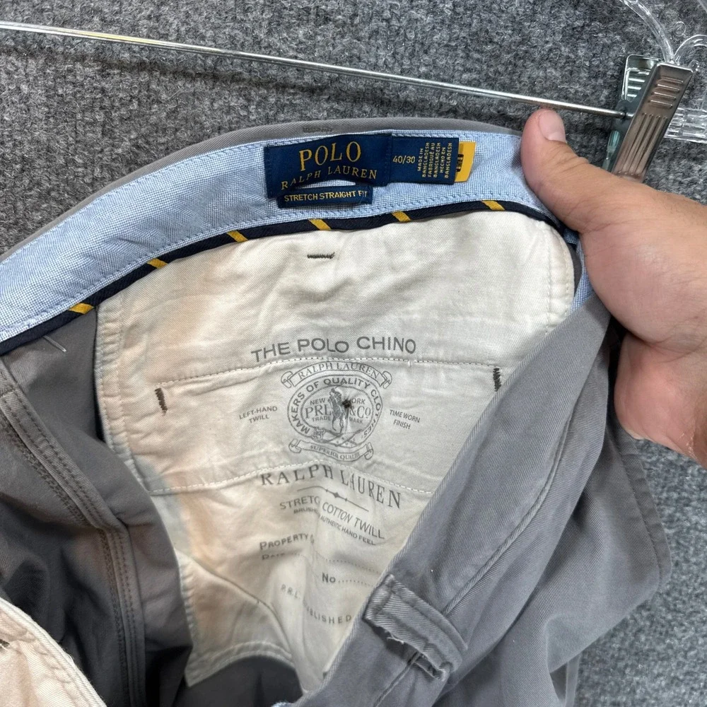 Polo Ralph Lauren Chinos Mens 40x30 Gray Stretch Straight Fit Casual Trousers